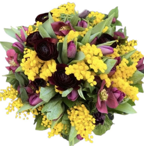 Mimosa with Ranunculus and Tulips Bouquet - Flowers Box London