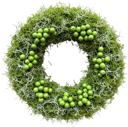 Moss Door Wreath with Green Berries
