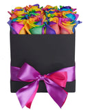 Multi Coloured Rainbow Roses Box - Flowers Box London