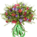 Multicolored Freesias with Green Bell Bouquet