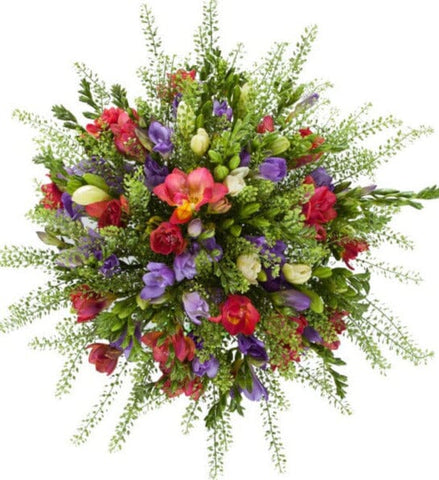 Multicolored Freesias with Green Bell Bouquet