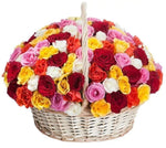 Multicolored Roses in Basket - Flowers Box London