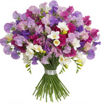 Multicolored Sweet Pea with Freesias Bouquet - Flowers Box London