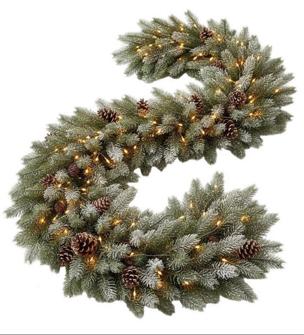 Natural Fresh Spruce Garland with Artificial Snow and Lights - Flowers Box London