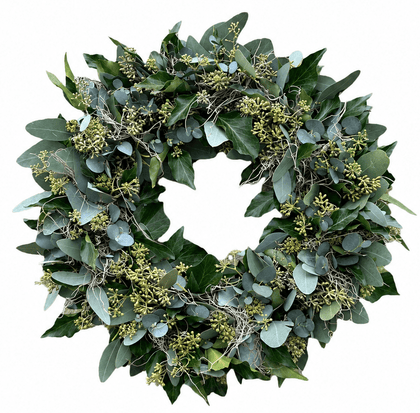 Natural Green Wreath with Eucalyptus - Flowers Box London