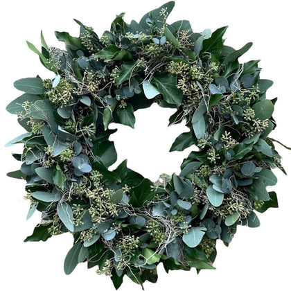 Natural Green Wreath with Eucalyptus - Flowers Box London