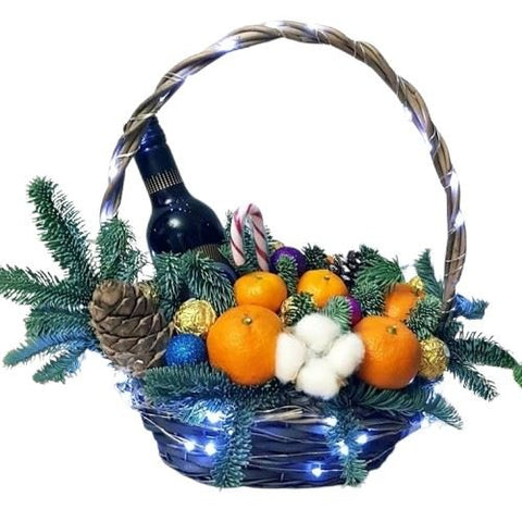 Orange and Wine Festive Basket - Flowers Box London