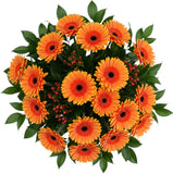 Orange Gerbera with Red Hypericum and Greenery Bouquet - Flowers Box London