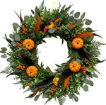 Orange Pumpkin with Feathers Hallowen Wreath