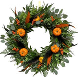 Orange Pumpkin with Feathers Hallowen Wreath