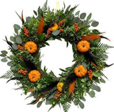 Orange Pumpkin with Feathers Hallowen Wreath - Flowers Box London