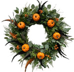 Orange Pumpkin with Feathers Hallowen Wreath