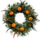 Orange Pumpkin with Feathers Hallowen Wreath