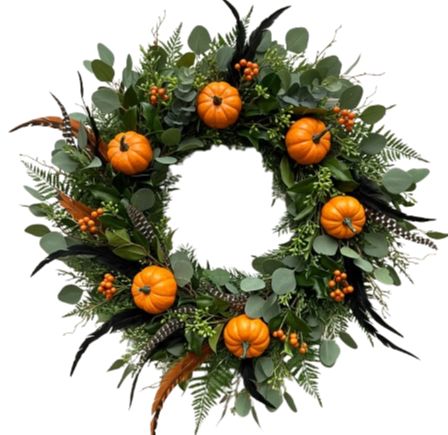 Orange Pumpkin with Feathers Hallowen Wreath