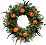 Orange Pumpkin with Feathers Hallowen Wreath - Flowers Box London