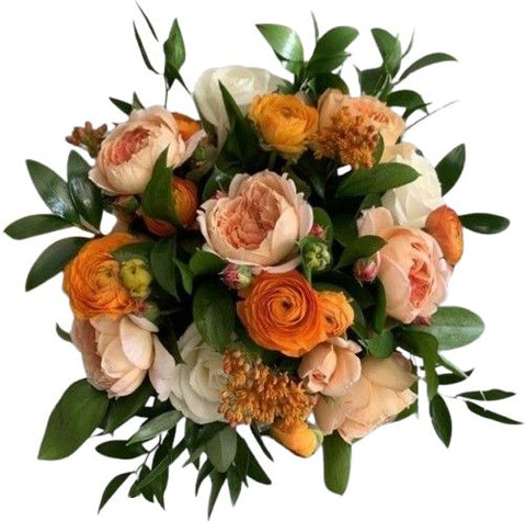 Orange Ranunculus with Garden Roses Bouquet