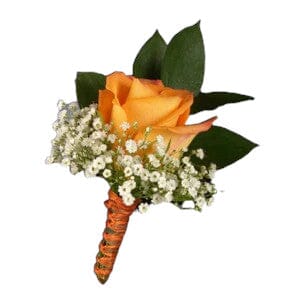Orange Rose with Gypsophila Buttonhole - Flowers Box London