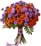 Orange Rowan Berries with Aster Flowers Bouquet - Flowers Box London