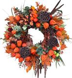 Orange Rustic Autumn Door Wreath - Flowers Box London