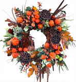 Orange Rustic Autumn Door Wreath - Flowers Box London