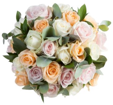 Pastel Avalanche Roses Bouquet with Eucalyptus - Flowers Box London