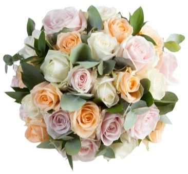 Pastel Avalanche Roses Bouquet with Eucalyptus