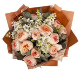 Pastel Bouquet of Lilac and Peach Garden Roses - Flowers Box London