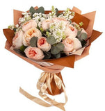 Pastel Bouquet of Lilac and Peach Garden Roses - Flowers Box London