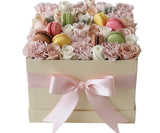 Pastel Garden Blooms with Luxury Macarons Box - Flowers Box London