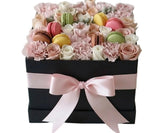 Pastel Garden Blooms with Luxury Macarons Box - Flowers Box London