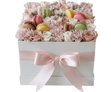 Pastel Garden Blooms with Luxury Macarons Box - Flowers Box London