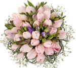 Pastel Pink Tulips with Freesias and Gypsophila Bouquet - Flowers Box London