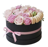 Pastel Rose and Macaron Sweet Delight Box - Flowers Box London