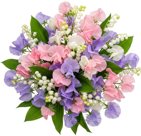 Pastel Sweet Pea and Lily of Valley Bouquet - Flowers Box London