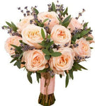 Peach Garden Roses with Lavender Bridal Bouquet - Flowers Box London