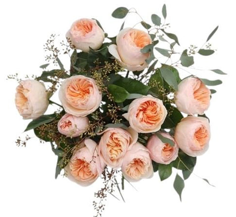 Peach Garden Roses with Populus Berries Bouquet - Flowers Box London