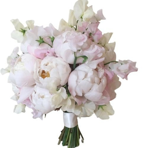 Peonies with Sweet Pea Bridal Bouquet - Flowers Box London