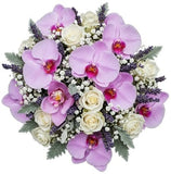 Phalaenopsis Orchids and White Roses Bouquet with Scented Lavender - Flowers Box London