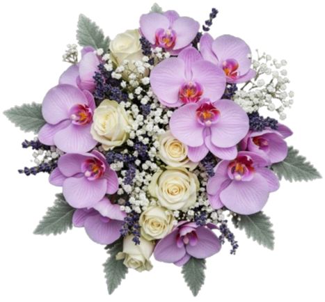 Phalaenopsis Orchids and White Roses Bouquet with Scented Lavender