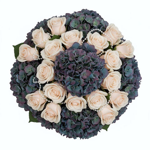 Pimpernel Hydrangea with Roses and Pearls - Flowers Box London