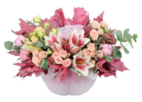 Pink and Ivory Pretty Autumn Pumpkin - Flowers Box London