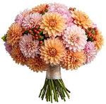 Pink and Peach Dahlia Bouquet with Hypericum