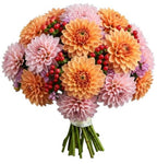 Pink and Peach Dahlia Bouquet with Hypericum