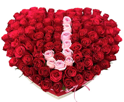 Pink and Red Roses Initial Flower Box - Flowers Box London