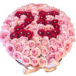 Pink and Red Roses with Crystal Pin Box with Numbers - Flowers Box London