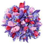 Pink and Red Tulips with Iris Bouquet - Flowers Box London