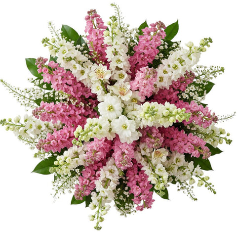 Pink and White Delphinium with Alstroemeria Bouquet