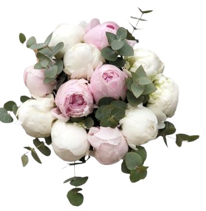 Pink and White Peonies with Eucalyptus Bouquet