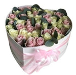 Pink and White Roses in Box - Flowers Box London