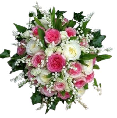 Pink and White Roses with Lily of Valley Bouquet